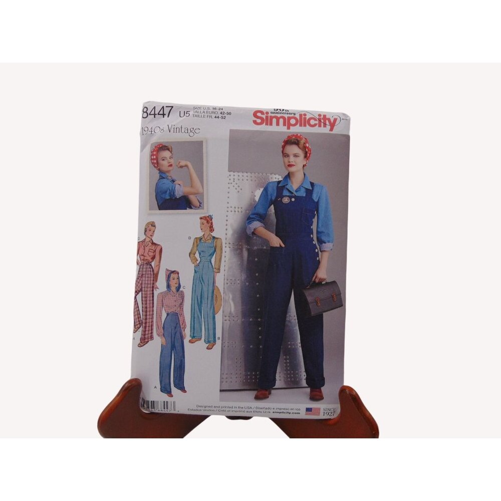 Simplicity 8447 Retro 40s Sewing Pattern Plus 16 24 Rosie Overalls High Waist